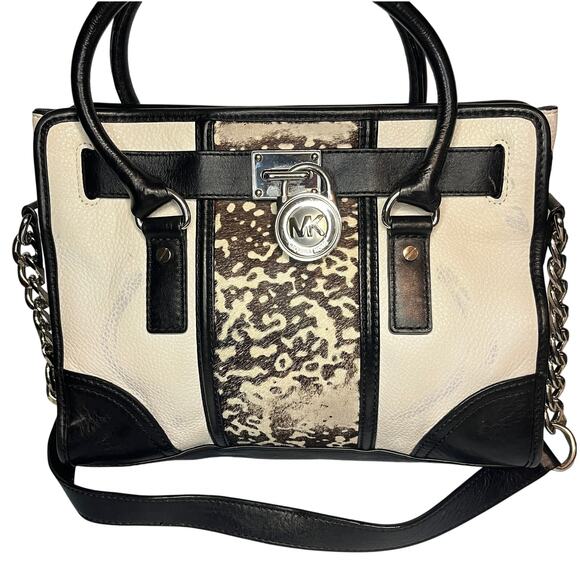 Michael Kors Structured Leather Satchel w/ Zebra Print Panel – Silver Hardware - Picture 1 of 11